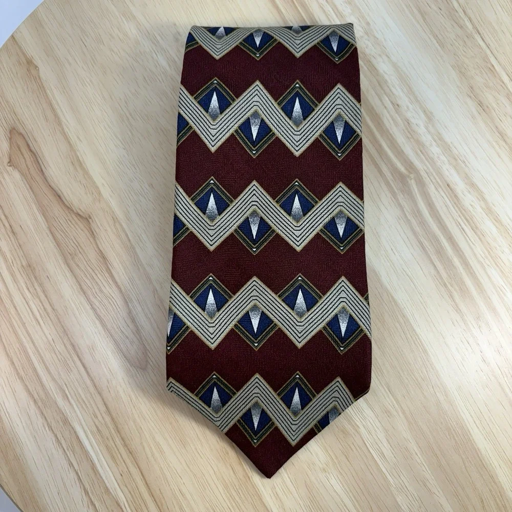 Joseph A Bank Men's Burgundy Navy Geometric Woven Silk Tie One Size